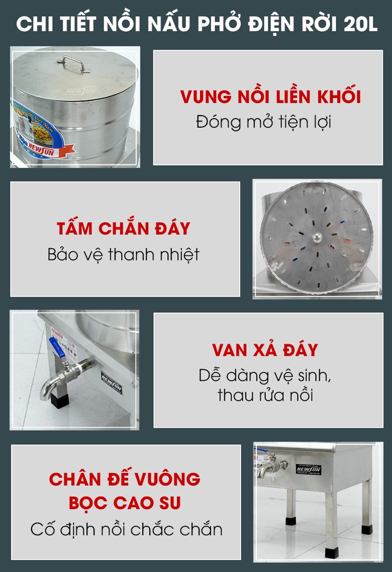 Các chi tiết nồi nấu phở điện rời 20 lít
